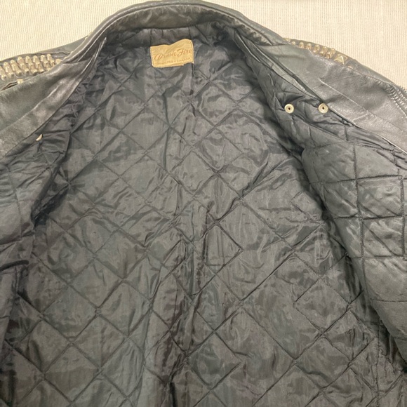 Black Leather Motorcycle Jacket Studded Vintage Brushfire Brand - Picture 13 of 15